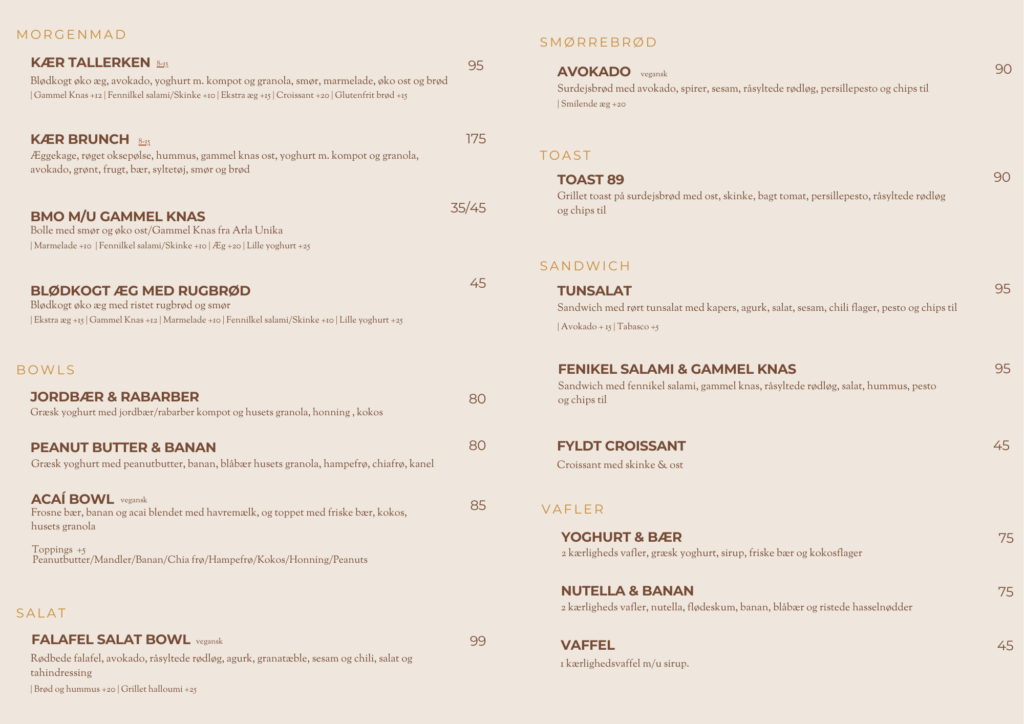 kær kaffebar menu