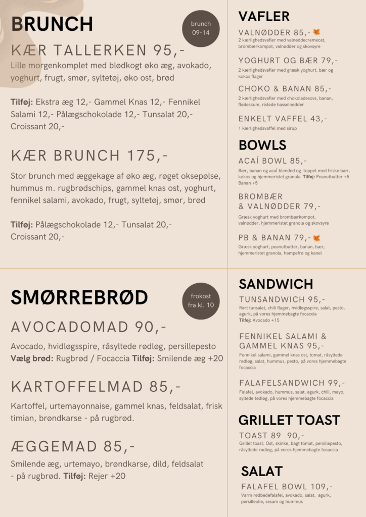 kær kaffebar menu